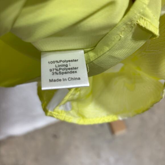 Tuckernuck Jacquard Floral Mini Dress XS Chartreuse Yellow Puff Sleeve Mock Neck - Picture 9 of 9